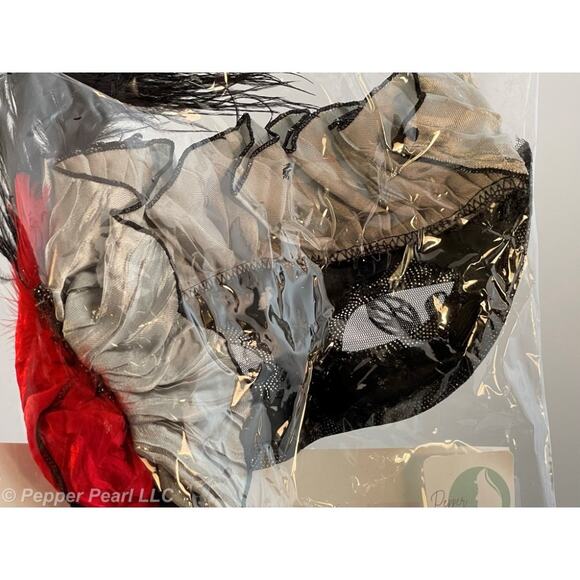 Vampire Mask on a Stick Set of 4 Masquerade Eye Half Feather Rose Ruffle Silver - Picture 6 of 10